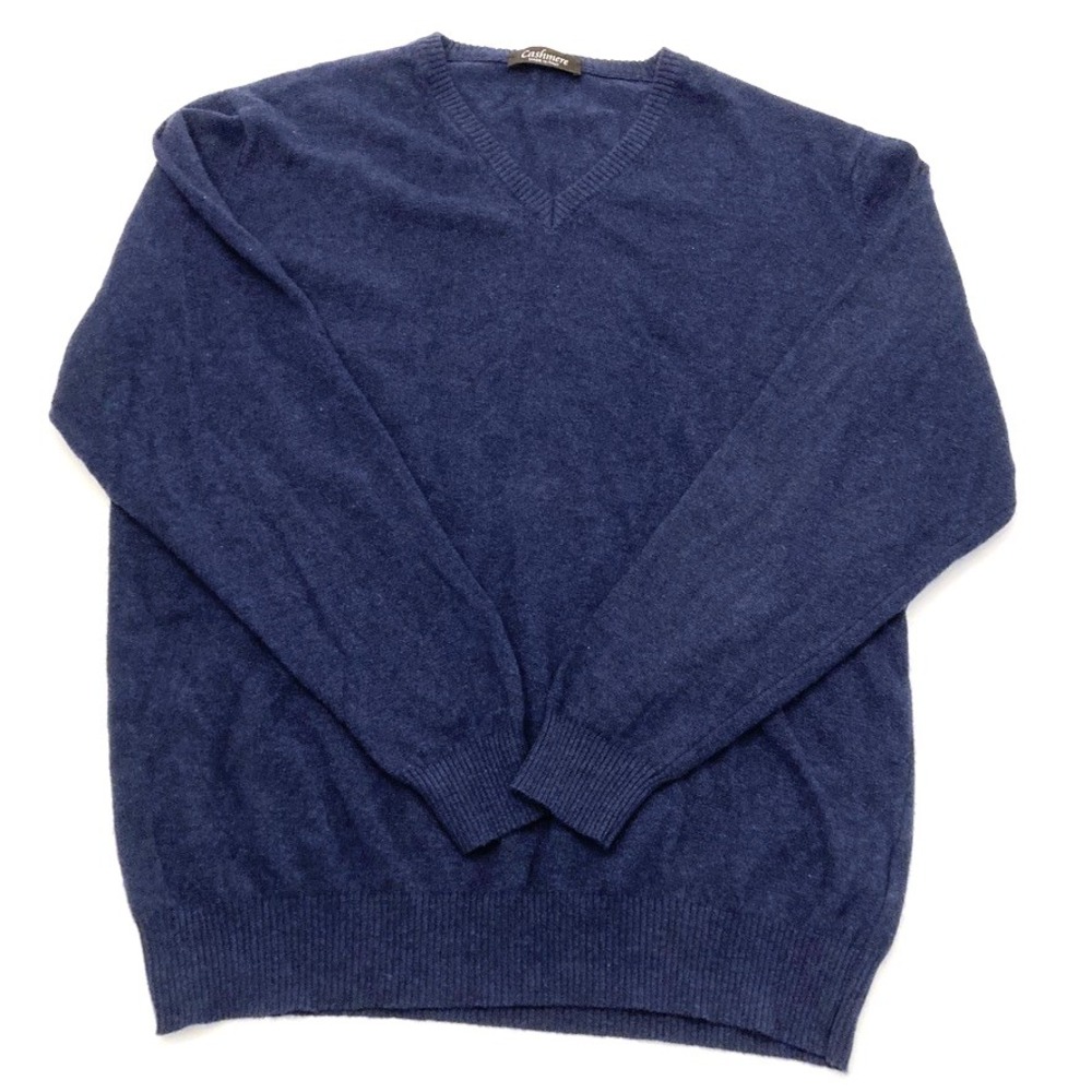 Cashmere Blend V-Neck Sweater Blue Mens 42" M / L Wool‎ Pullover Made Italy